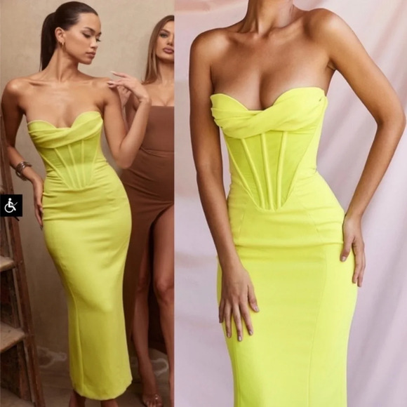House of‎ CB Lucila Neon Strapless Corset Midi Dress Size XS NWOT - Picture 4 of 16